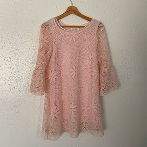 Simply Couture Crochet Dress | Bell Sleeves | SMALL | Pink | Summer Dress | PERF